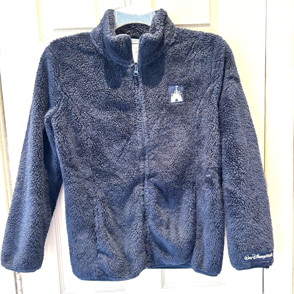 Disney Parks Full Fleece Jacket fuzzy Navy Blue Full Zip mock SZ S NWOT